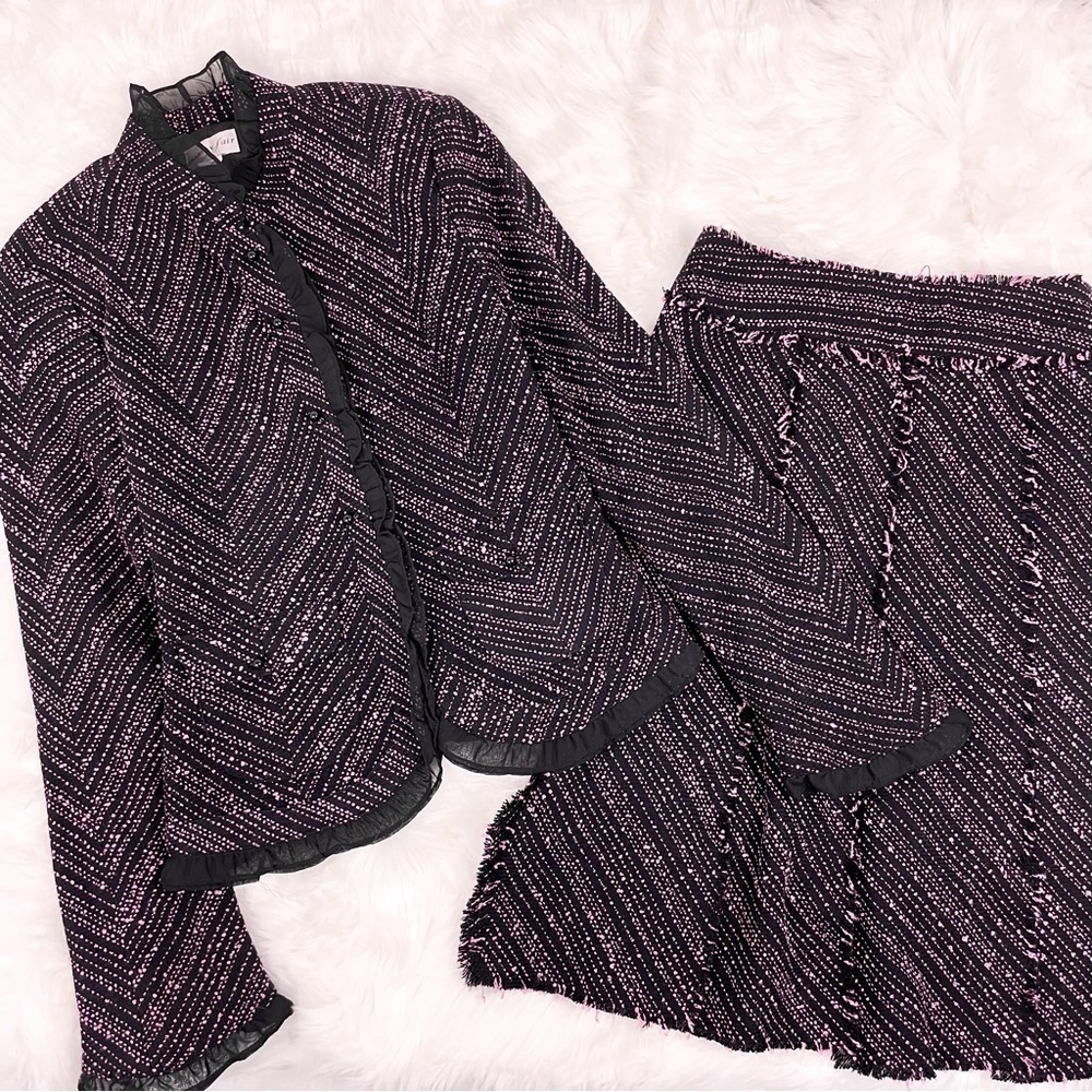Vintage Vanity Fair Tweed Skirt Suit Pink And Black